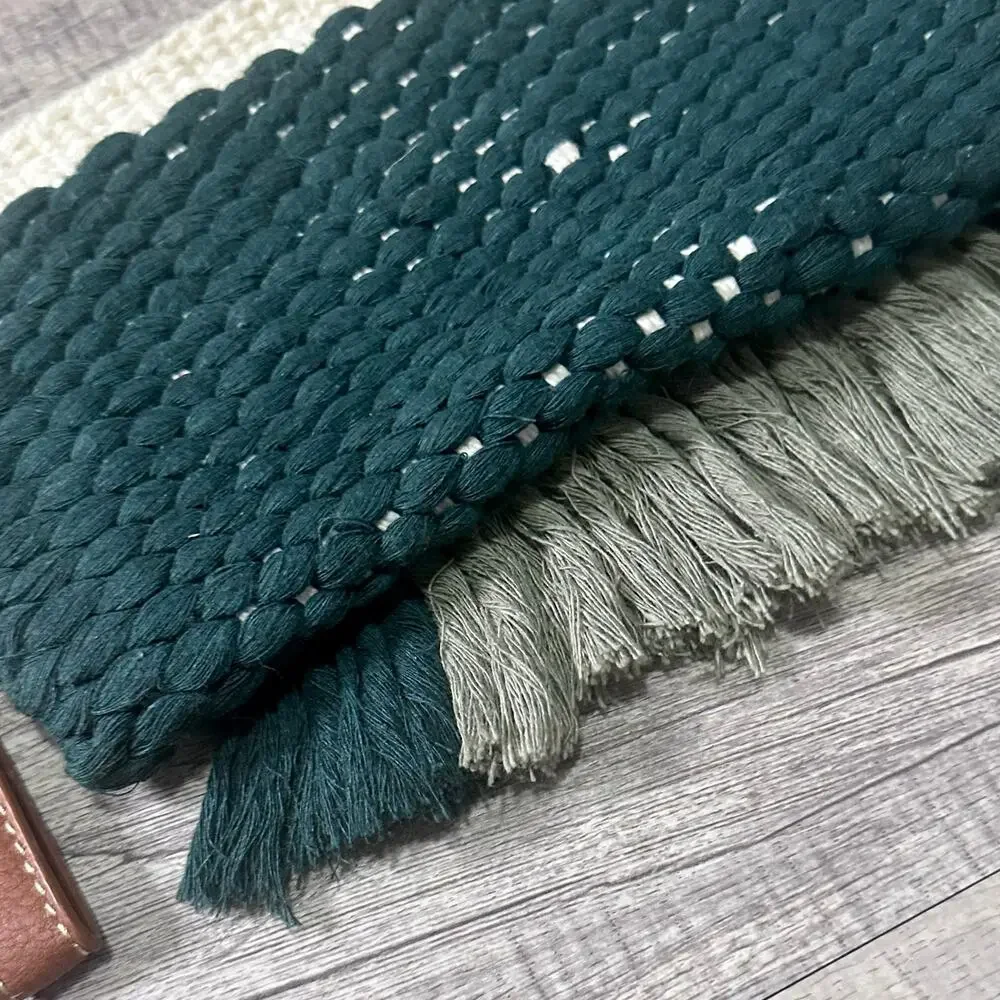 June + Rya Handwoven Boho Small Clutch Bag W/ Hand Strap Zippered Green Cotton